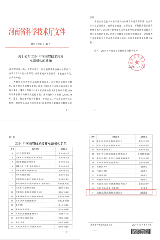 化学所公司获批河南省技术转移示范机构